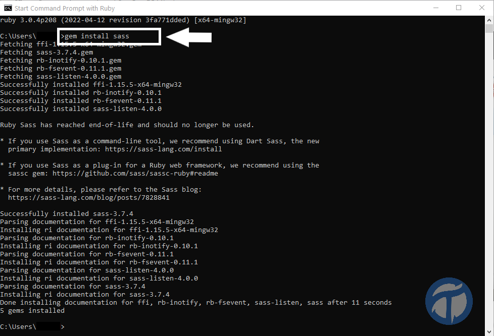 SCSS Installation - Installing Ruby via Command Prompt